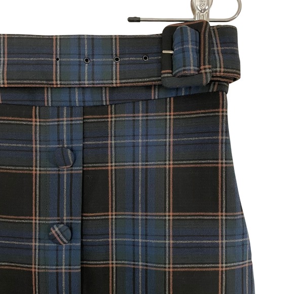 Maeve Anthropologie Plaid Belted Button Front Pencil Skirt Navy Office Casual 4 - Picture 3 of 9